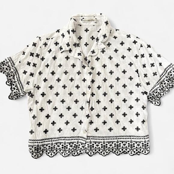 Abercrombie & Fitch Short-Sleeve Linen-Blend Embroidered Shirt Size Small - Picture 2 of 6